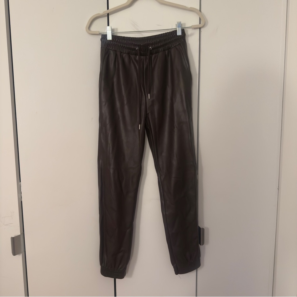 Avec Les Filles Faux Leather Jogger Brown Pant XS Vegan Leather